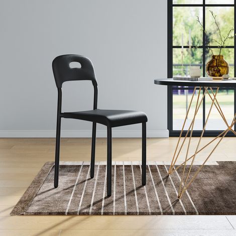 Chaise de salle à manger empilable moderne – Siège en plastique noir, pieds en métal – Dossier ergonomique – Montage facile – 1 pièce, noir (1/5)