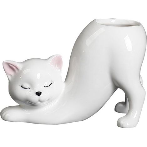 Maceta con forma de cola de gato - Maceta de cerámica - Decoración de interior - Simulación creativa - 14,5 cm - Blanca (1/5)