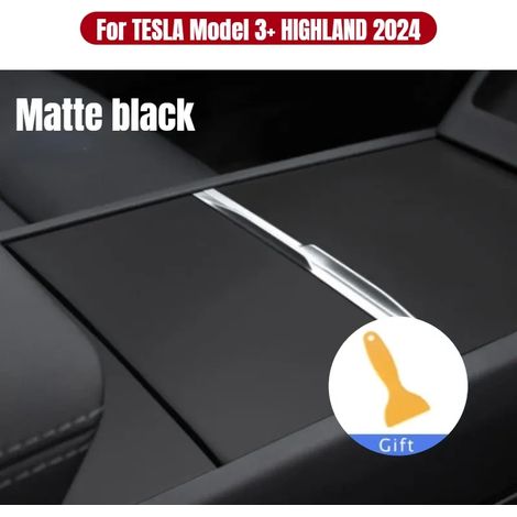 (Noir mat) Compatible avec Tesla Model 3+ Highland 2024 : autocollant pour panneau de console centrale, film suédé, accessoires pour la commande centrale. (1/5)