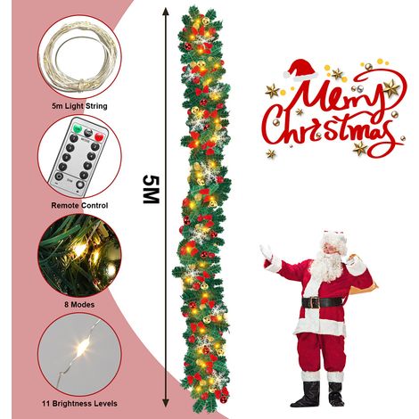 Wolketon Weihnachtsgirlande Weihnachtskranz 5M USB Künstliche Tannengirlande mit Fernbedienung Zweiggirlande Hängend (1/2)