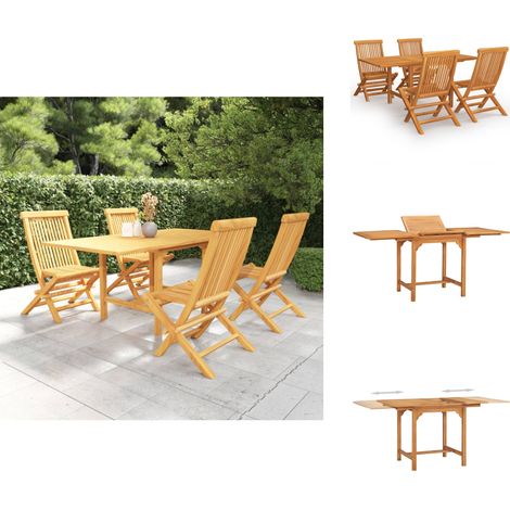 5-tlg. Garten-Essgruppe Massivholz Teak - Holz Gartenmöbel - Teakholzmöbel - Gartentisch - Gartenstuhl - Esszimmergarnitur (1/5)