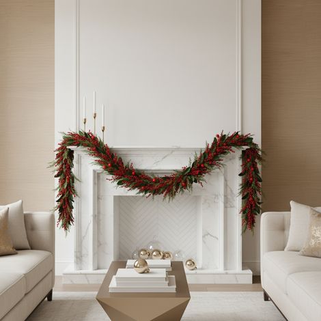 Festone natalizio con bacche in poliestere decorazione natalizia da 180 cm (1/4)