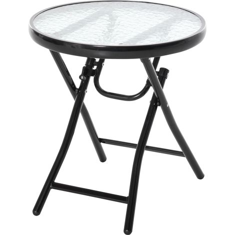 Runder Beistelltisch Klapptisch Gartentisch mit Glasplatte Ø45cm aus Metall Schwarz für Balkon & Terrasse (1/5)