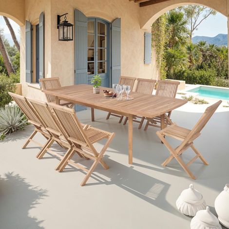 Ensemble de jardin table 180-240 cm + 8 chaises en teck - GARDENA
