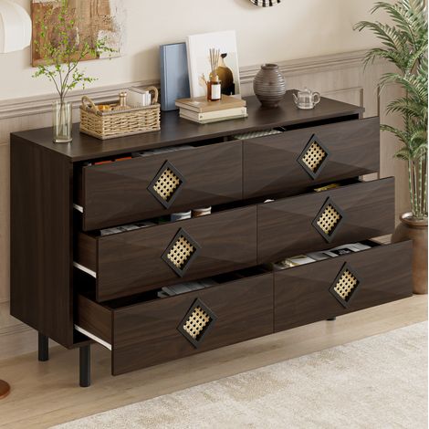 scrivania lavoro 120 cm 6 cassetti rattan noce OKMYHOME (1/5)