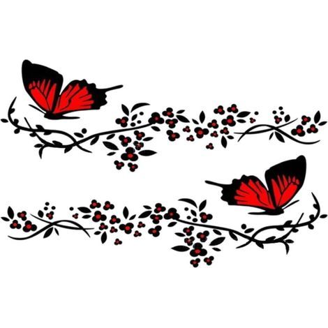 2 Pieces Butterfly Flower Car Stickers, Cute Butterfly Flower Car Decal, 3011cm Black plus Red (1/3)