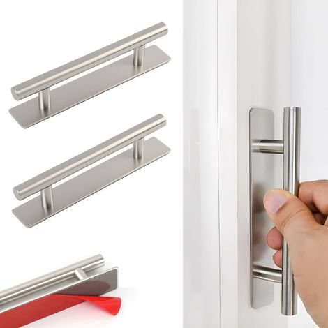2-teilige selbstklebende Möbelgriffe, 150 mm, Edelstahl, bohrfreie Klebegriffe für Schränke, Kleiderschränke, Türen, Schubladen, Küchen und Badezimmer, silberfarben (1/5)