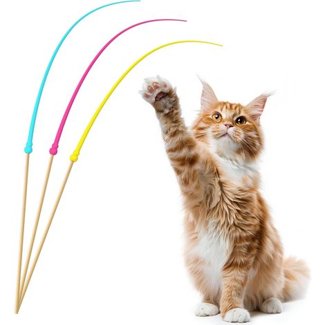 3 x Katzenspielzeug-Angelrute, lang, leicht, aus Silikon, 71 cm (1/5)