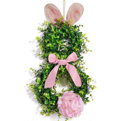 [Rosa Hase] Osterdekoration mit Hasenohren und Lichterkette, bezaubernde Fensterdekoration, festliche Blumendekoration (1/2)