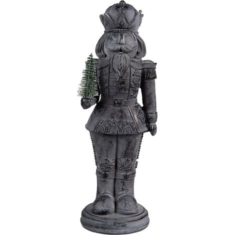 Statue Casse-Noisette Décoration de Noël en Polyrésine avec Sapin Gris 12x10x32 cm - PANGIVO (1/5)