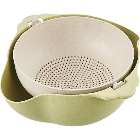 Passoire de cuisine multifonction 2 en 1 avec égouttoir double couche et panier intégré - Vert - 1 pièce