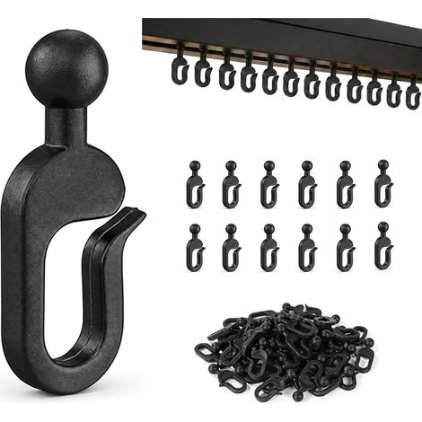 50 Crochets Rideaux Pergola Noir 42,5 × 15 mm, Anneaux à Clipser sans Outils, Glissement Fluide sur Rail pour Rideaux, Tonnelle, Moustiquaire Extérieur Résistant (1/5)