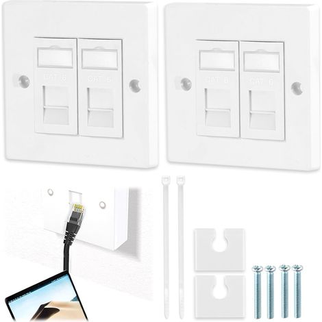 Lot de 2 plaques murales RJ45 2 ports Cat6 Cat5e Ethernet sans outil Blanc (1/5)
