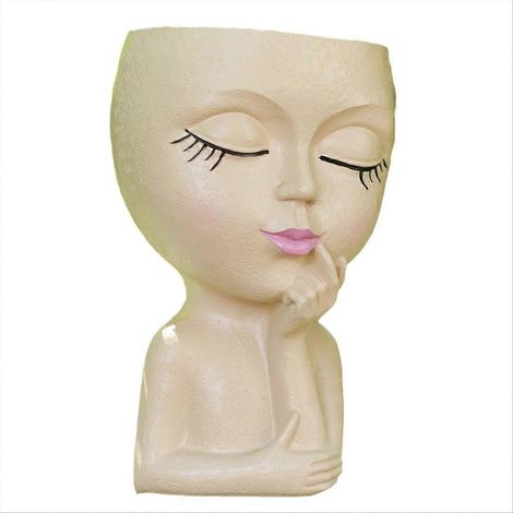 Mignon pot de fleurs tête pot de fleurs visage pour plantes d intérieur kaki (1/5)
