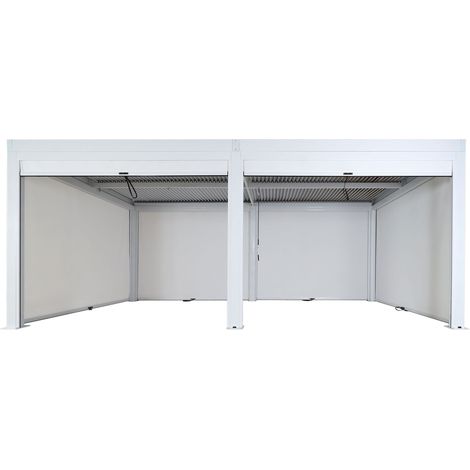 Pergola HHG-927 mit 6x Seitenwand, Gartenpavillon Lamellen-Pavillon Rollo, 11cm-Alu-Gestell, sturmfest 3x6m weiß (1/5)