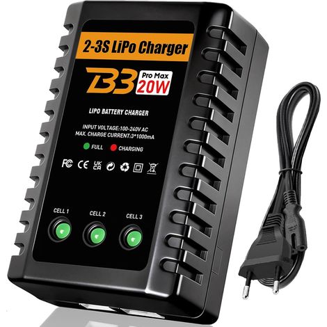 Chargeur Lipo pour Batteries 2S/3S (7.4V-11.1V) – Chargeur Équilibreur Rapide 20W, Compatible avec Voitures, Bateaux, Airsoft, Drones et Quadcopters RC (1/5)