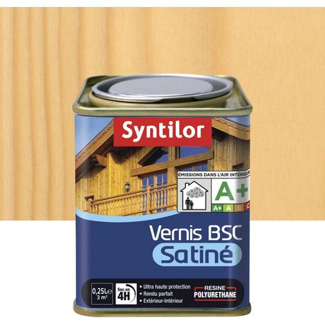 Vernis bois extérieur incolore satiné 0.25 l – Pour surfaces en bois – Application au pinceau et rouleau – Temps de séchage rapide – Syntilor