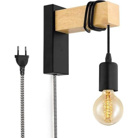 Applique avec prise et interrupteur - noir (SKU produit : 94949030 SKU Offre : lehuamwj48) (1/4)