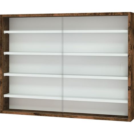 Vitrine murale pour objets de collection 5 étagère réglables en hauteur et 2 portes coulissantes 80 x 9,5 x 60 cm marron (1/5)