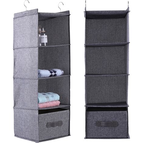 Organisateur de placard suspendu avec tiroir et 4 étagères pour rangement vêtements (Gris) (1/5)