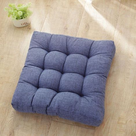 Couleur Unie Coussin pour Chaise de Salle à Manger, Coton Lin Coussin de Chaise Galette de Chaise Doux Coussin de Chaise de Jardin Chic Coussins de Chaises Epais (53x53cm,Bleu foncé) (1/4)