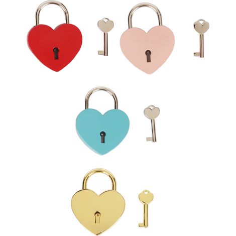 Un ensemble de 4 cadenas en forme de cœur + 4 clés en alliage antirouille de 4 couleurs différentes, de style vintage, adaptés aux valises/agendas.