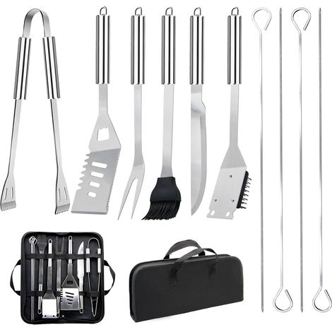 Ensemble Ustensiles Barbecue en Professionnel Kit d'Accessoires Grill Pratiques avec Sac Set Outils 11Pcs Acier inoxydable Acier (1/5)