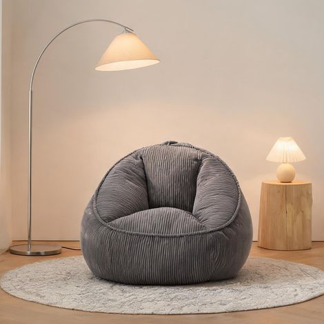 Fauteuil poire en velours côtelé gris ardoise pour salon (1/5)