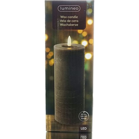 Lumineo LED Wachskerze Grey grau Ø 7 cm Höhe 19 cm warmweiß Indoor (1/2)