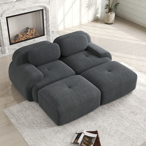 REDOM Canapé 2 places d'angle modulable avec méridienne antidérapant accoudoirs ergonomiques velours côtelé gris