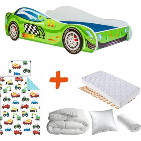 Pack Lit  Voiture de course Verte SPEED avec flammes- 140 x 70 cm (1/5)