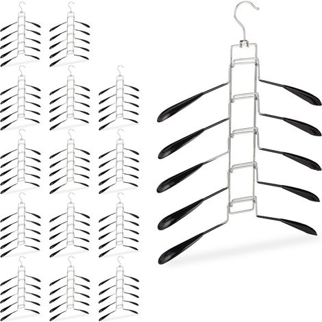 15 Perchas Múltiples, 5 por Gancho, Para Camisas, Ahorra Espacio, Antideslizantes, Hierro-PVC, Negro