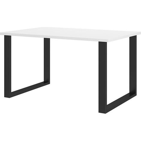 Mesa Tucson 137, Blanco + Negro, 75x90x138cm, Aglomerado laminado, Metal