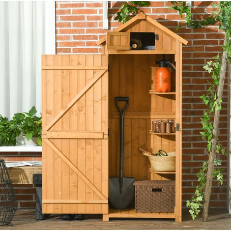Armario de jardín 67x45x179 cm de madera amarillo y verde con 3 estantes, para jardín – MEUBLIV (1/5)
