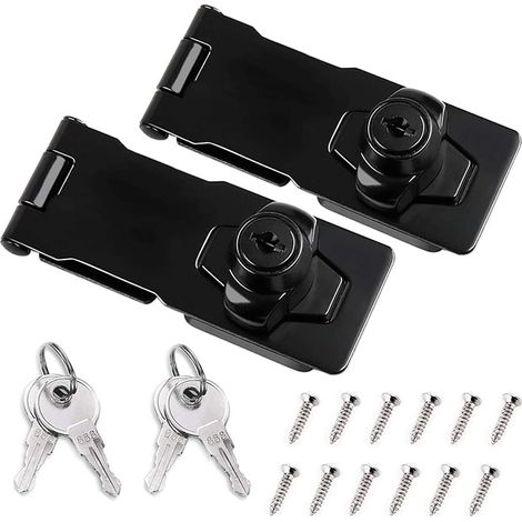 Hasp À Clé - Serrure Et Cadenas Métallique Combinés - Pour Porte Armoire Fenêtre - 2 Pièces - 76 mm - Noir (1/5)