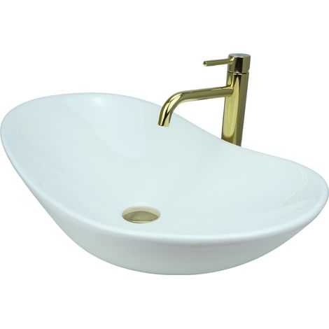 GTM Design Aufsatzwaschbecken 62 cm - Glanz Modern Waschbecken ohne Hahnloch - Elegant Aufsatzwaschbecken Oval für Badezimmer und Gäste WC - nur Bad Waschbecken (1/5)
