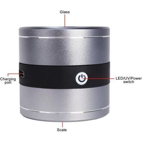 Lente d'ingrandimento da gioielliere 10X con illuminazione a LED e UV, scala metrica, indicatore LED di ricarica USB, lente d'ingrandimento per gioielli, tessuti, pietre preziose, francobolli e monete (1/4)