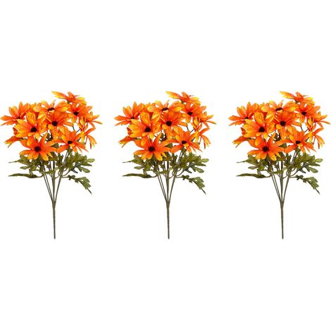 Juego de 3 crisantemos artificiales realistas, decoración - Amarillo