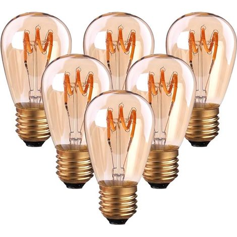 Lot de 6 Ampoules LED E27 Vintage à Filament Spirale ST45/S14 3 W Lumière Ambrée Non Dimmable 2200 K Blanc Très Chaud 150 lm Équivalent à 25W Ampoule Incandescente, Rétro Antique Lampe Décorative [Cla (1/5)