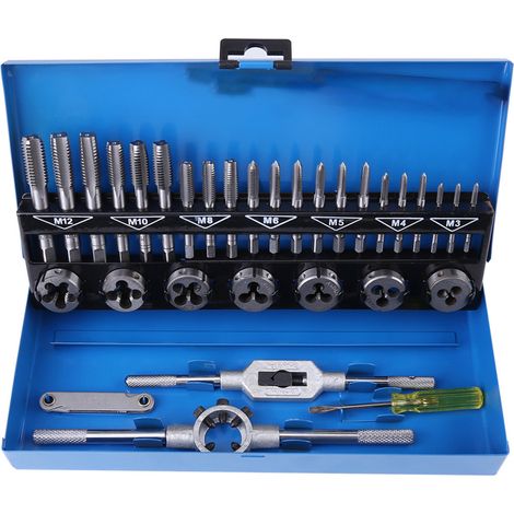 Jeu de 32 tarauds et filières en acier allié à pas grossier M3-M12 avec clé et jauge de filetage - Outils à main (1/5)