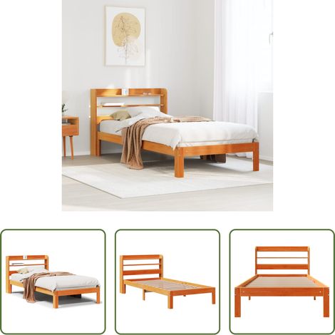 vidaXL Sommier à lattes - Cadre de lit sans matelas cire marron 100x200cm bois pin massif (1/5)