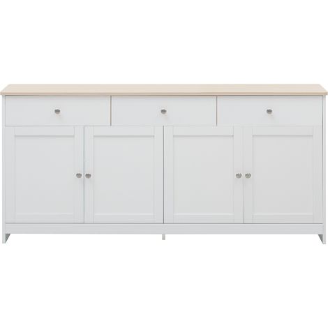 Weiße Sideboard-Kommode in Holzoptik, 4 Türen und 3 Schubladen, 160 cm (1/5)