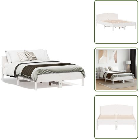 The Living Store Cadre de lit sans matelas blanc 120x190 cm bois de pin massif - Cadre De Lit - Lit Double - Lit En Bois - Bois De Pin - Tête De Lit