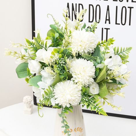 Bouquet De Fleurs Artificielles - Pissenlit Blanc Et Hortensia - Décoration Murale Pour Mariage Fête Maison - 1 Pièce (1/5)