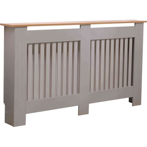 Oypla Large Grey Wooden Slatted Grill Radiator Cover MDF Cabinet (1/5)