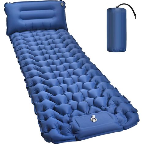 Matelas isolant de 10 cm de haut - Petit encombrement - Matelas gonflable ultra léger avec pompe à pied - Tapis de couchage étanche pour l'extérieur, la randonnée, la plage (1/5)