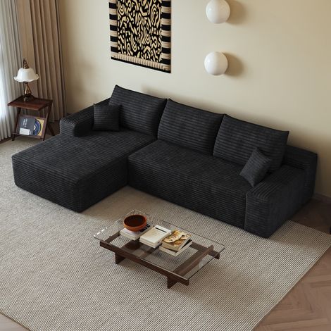 Canapé d'angle en velours côtelé, 3 places, sans montage, canapé compressé – Dimensions : 270 x 170 x 83 cm (1/5)