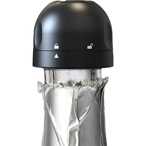 Paquete de 1 tapón para botella, color negro, diseño compacto, para botellas de vino y champán. (1/5)
