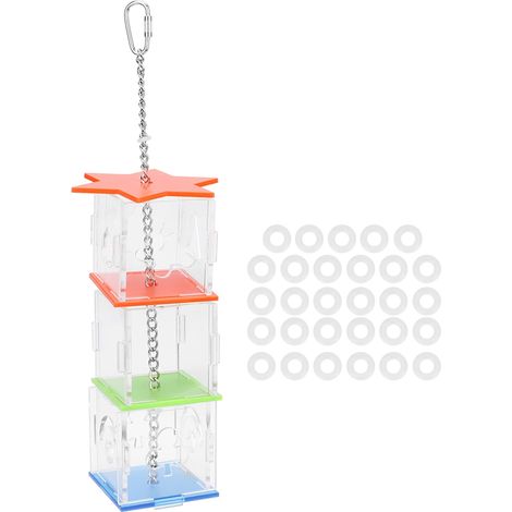 Toivize Boîte à recherche alimentaire suspendue multicolore pour perroquets et oiseaux, avec compartiment transparent en acrylique pour friandises (1/5)