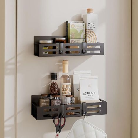 Magnetic Refrigerator Shelf (2pcs), Black Magnetic Shelf and Storage Holder for Kitchen Cupboard, Condiment Container (1/4)